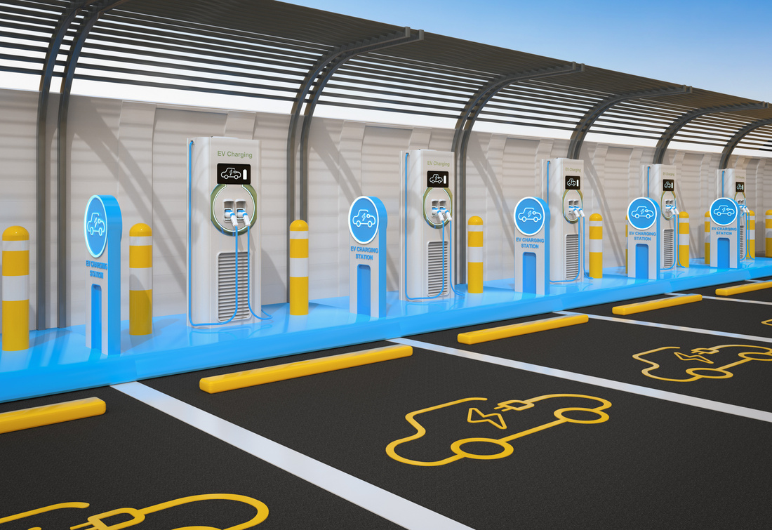 EV charging stations or electric vehicle recharging stations